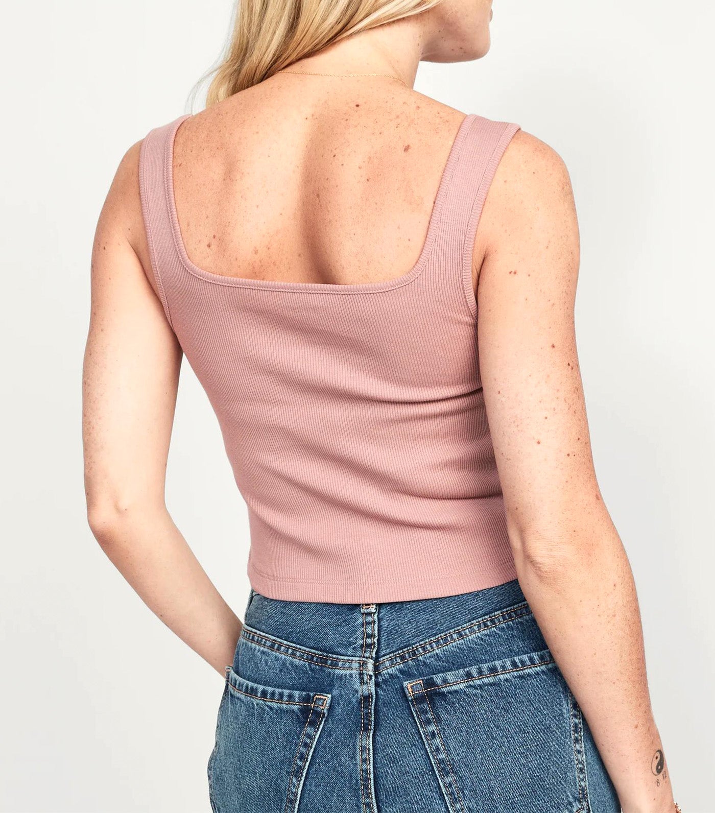 Fitted Square-Neck Ultra-Cropped Rib-Knit Tank Top for Women Pink Salt