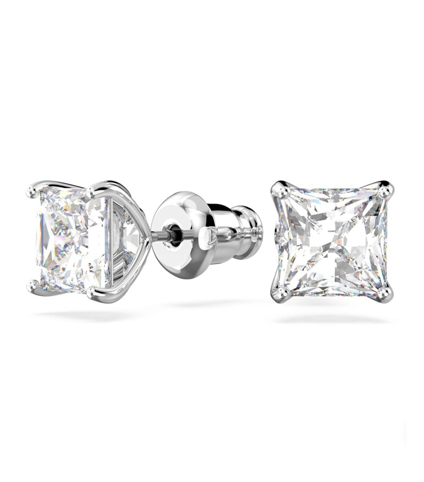 Attract Stud Earrings Square Cut White Rhodium Plated