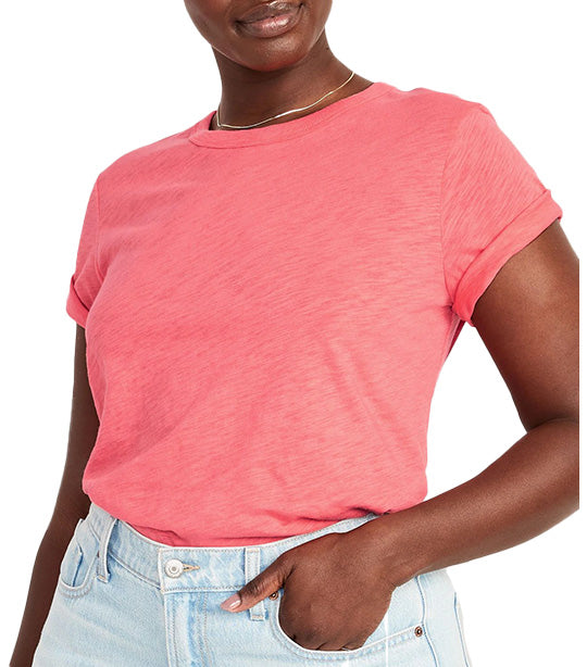 EveryWear Slub-knit T-shirt For Women Coral Punch Neon Poly