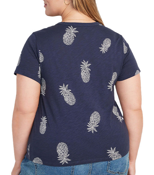 EveryWear Printed Slub-knit T-shirt For Women Uniform Blue Pineapple