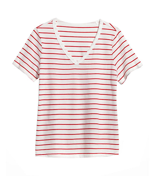 EveryWear Striped Slub-knit T-shirt For Women Red Stripes