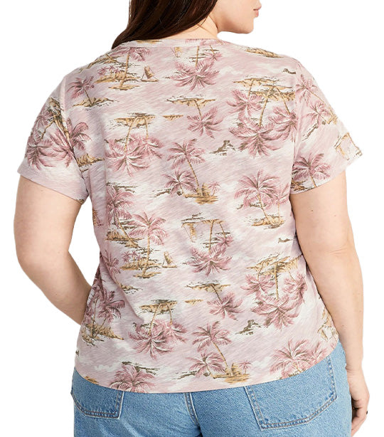 EveryWear Printed Slub-knit T-shirt For Women Pink Scenic Bottom