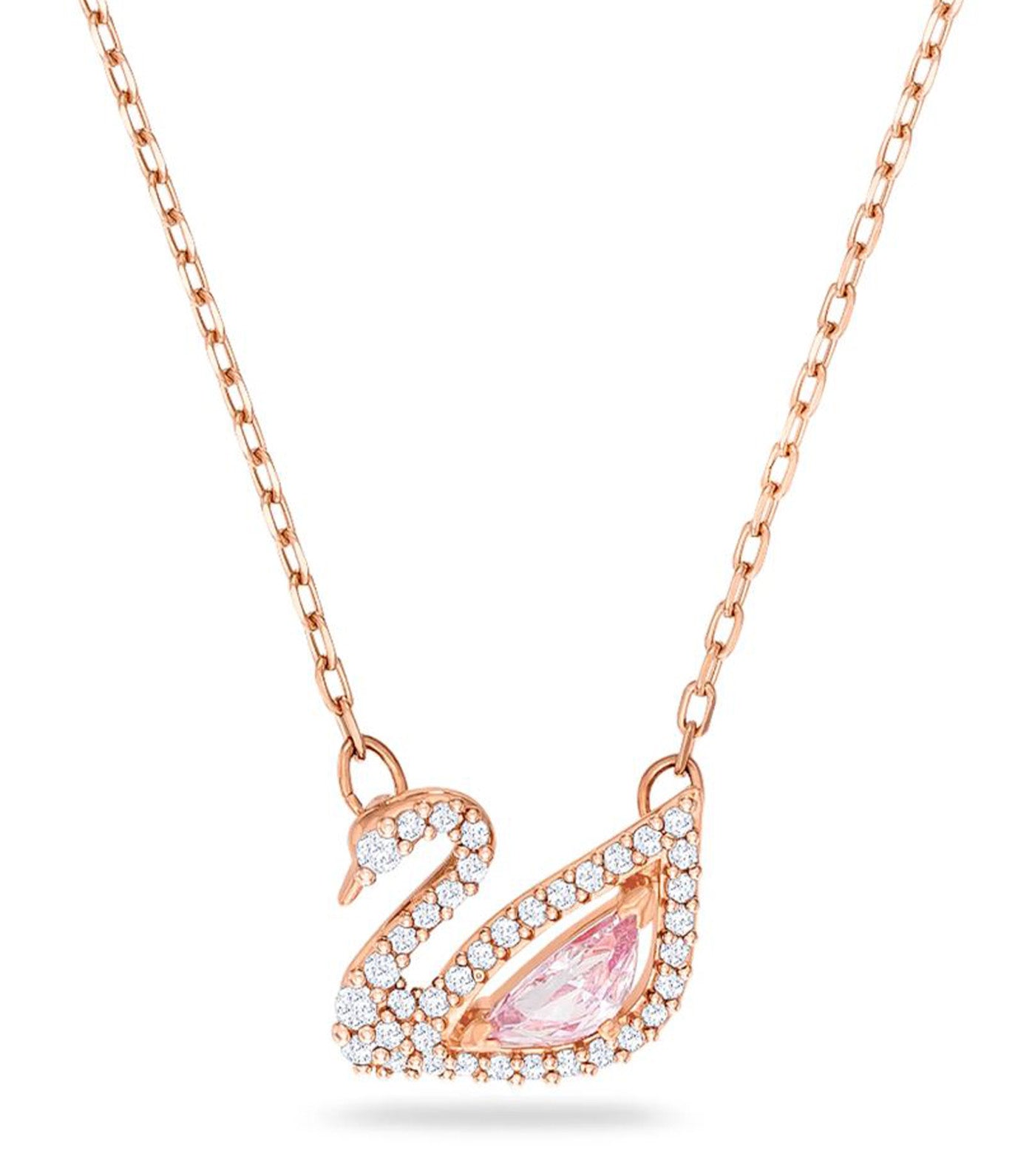 Dazzling Swan Necklace Pink Rose Gold-Tone Plated