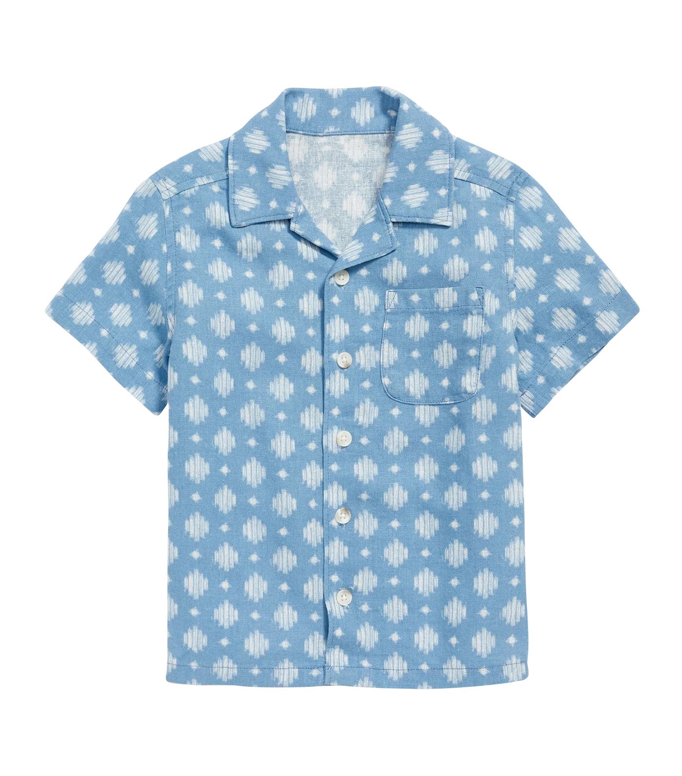 Printed Short-Sleeve Linen-Blend Shirt for Toddler Boys - Blue Geo