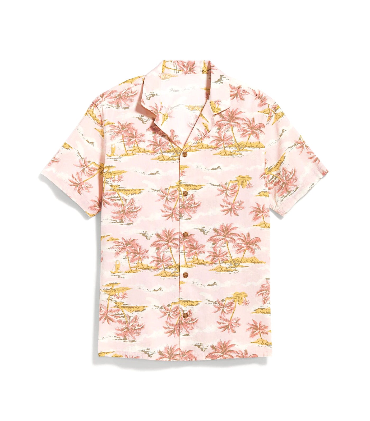 Short-Sleeve Printed Camp Shirt for Men Pink Palm