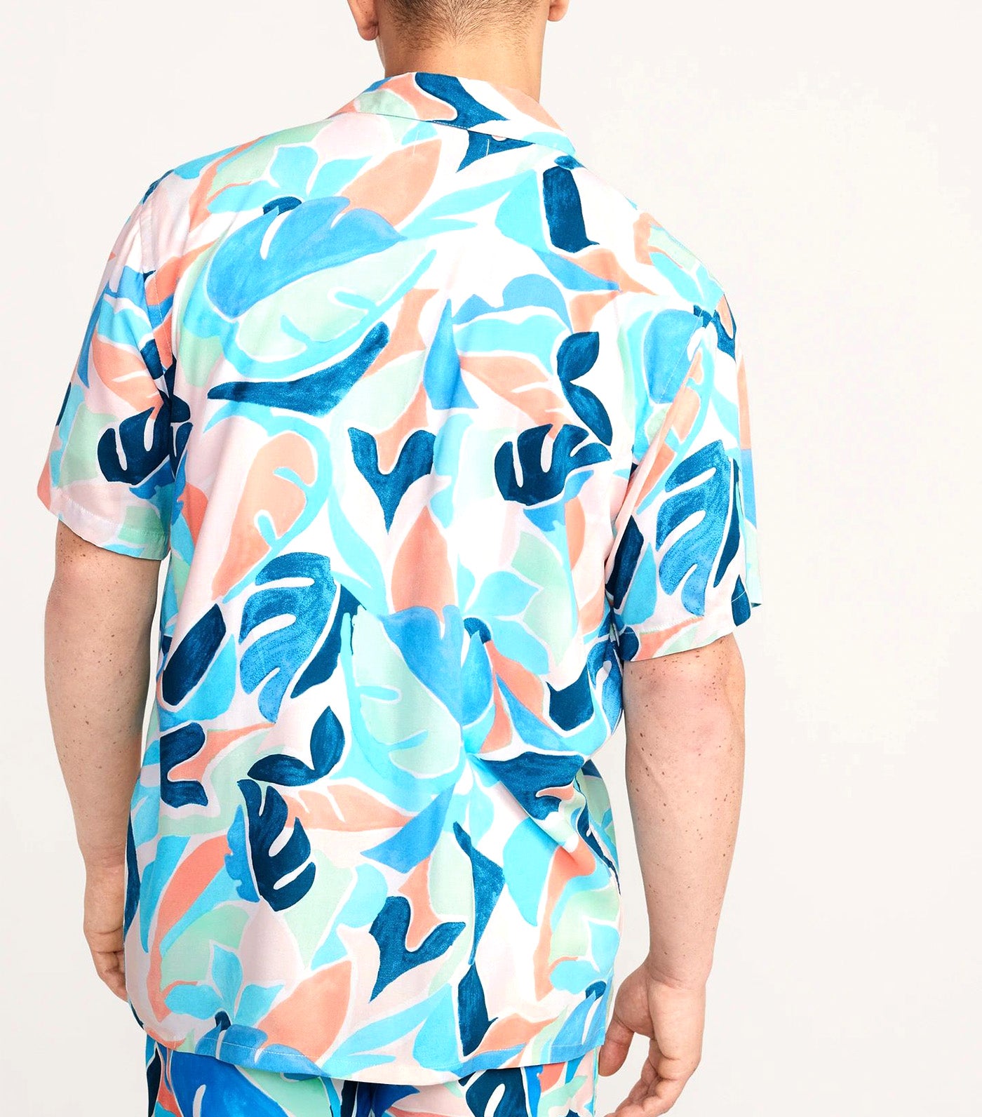 Short-Sleeve Printed Camp Shirt for Men Blue Watercolor
