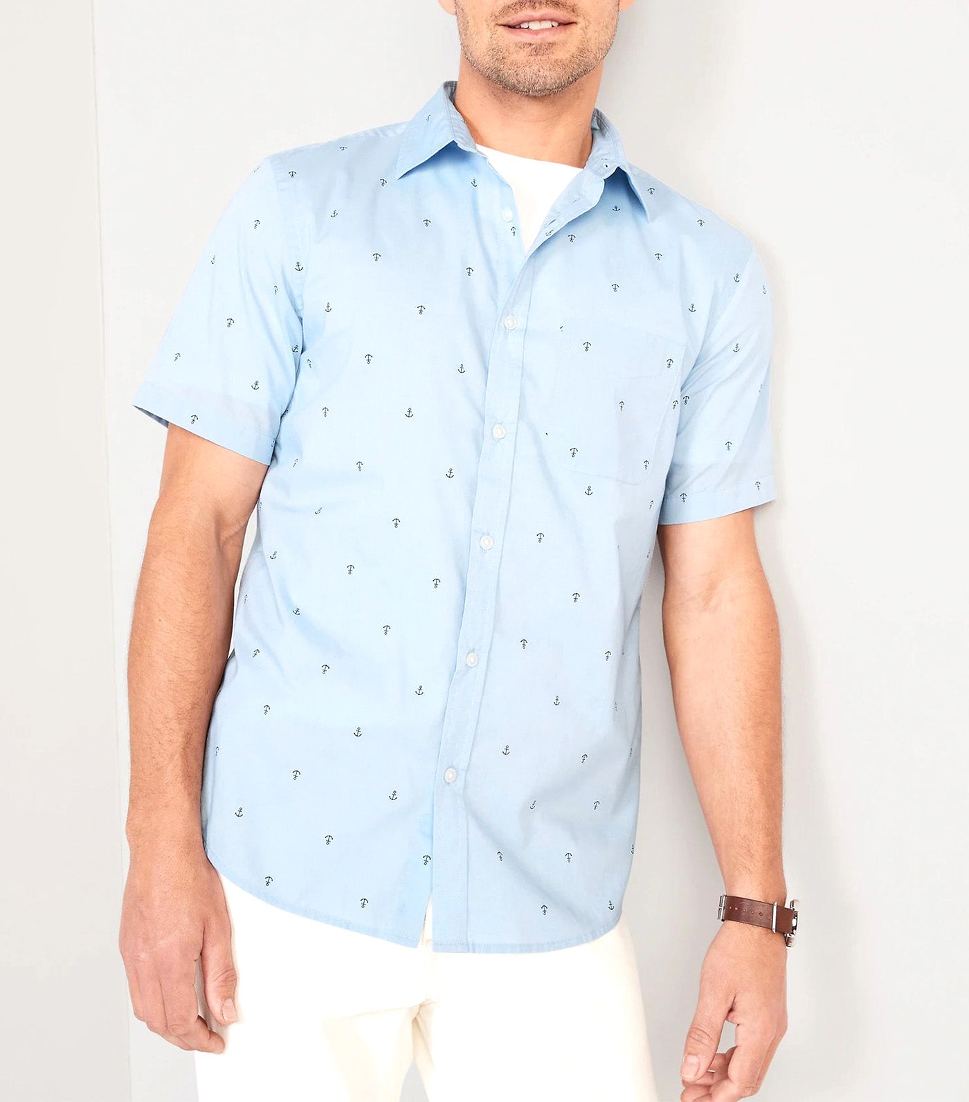 Regular Fit Built-In Flex Everyday Poplin Shirt for Men Anchor Blue