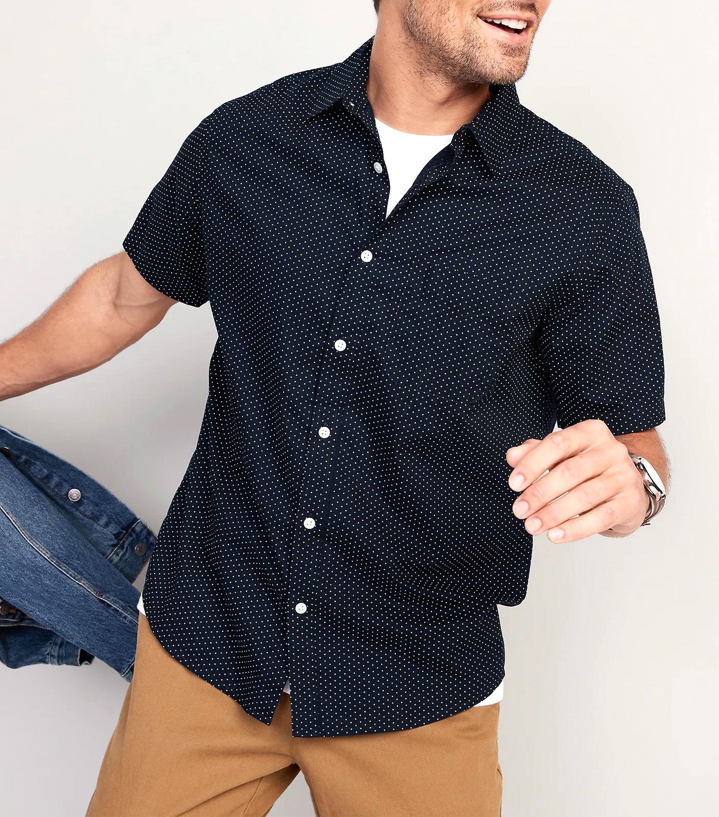 Regular Fit Everyday Poplin Shirt for Men Navy Dots