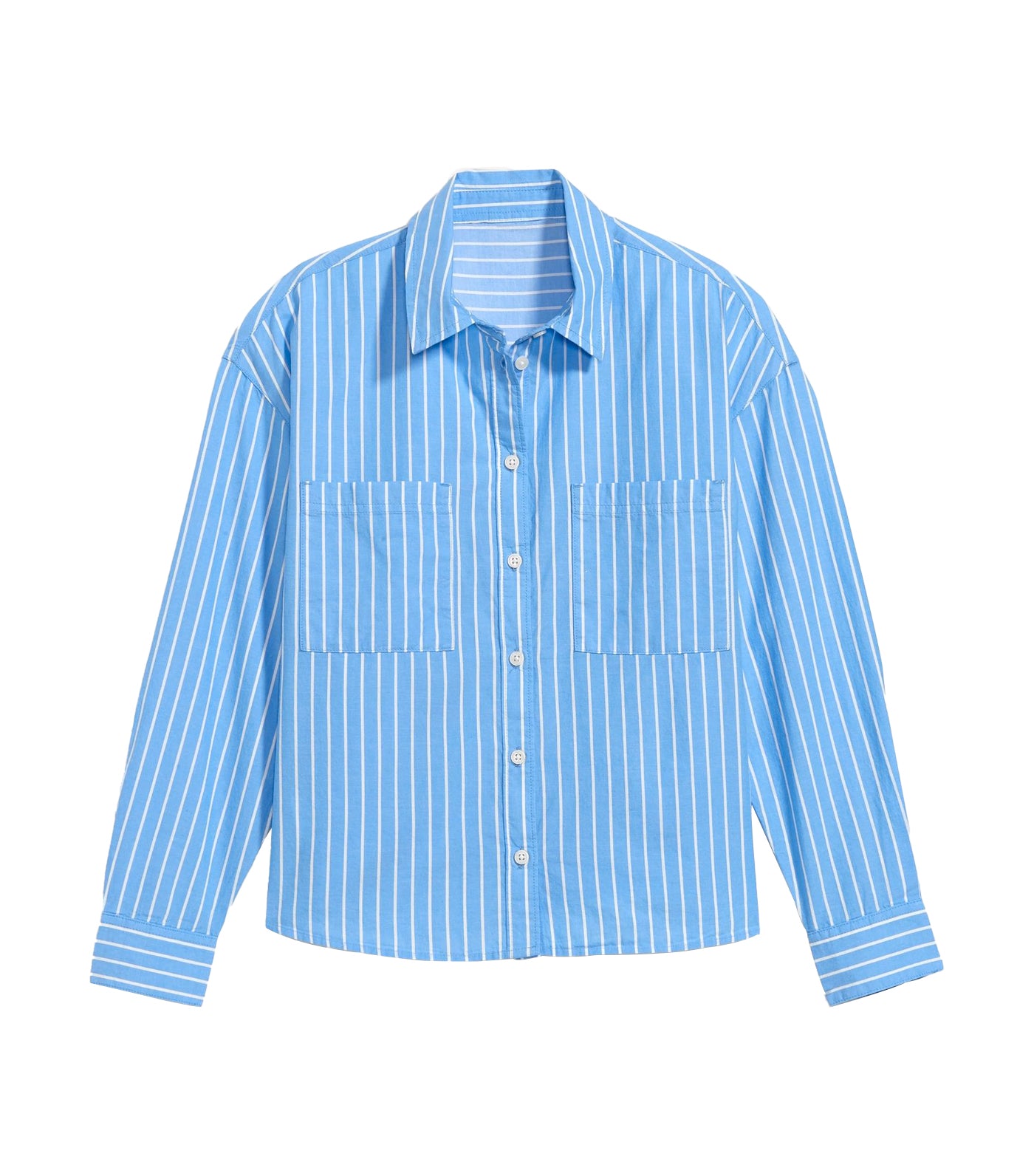 Striped Cropped Utility Boyfriend Shirt for Women Mini Blue Stripe