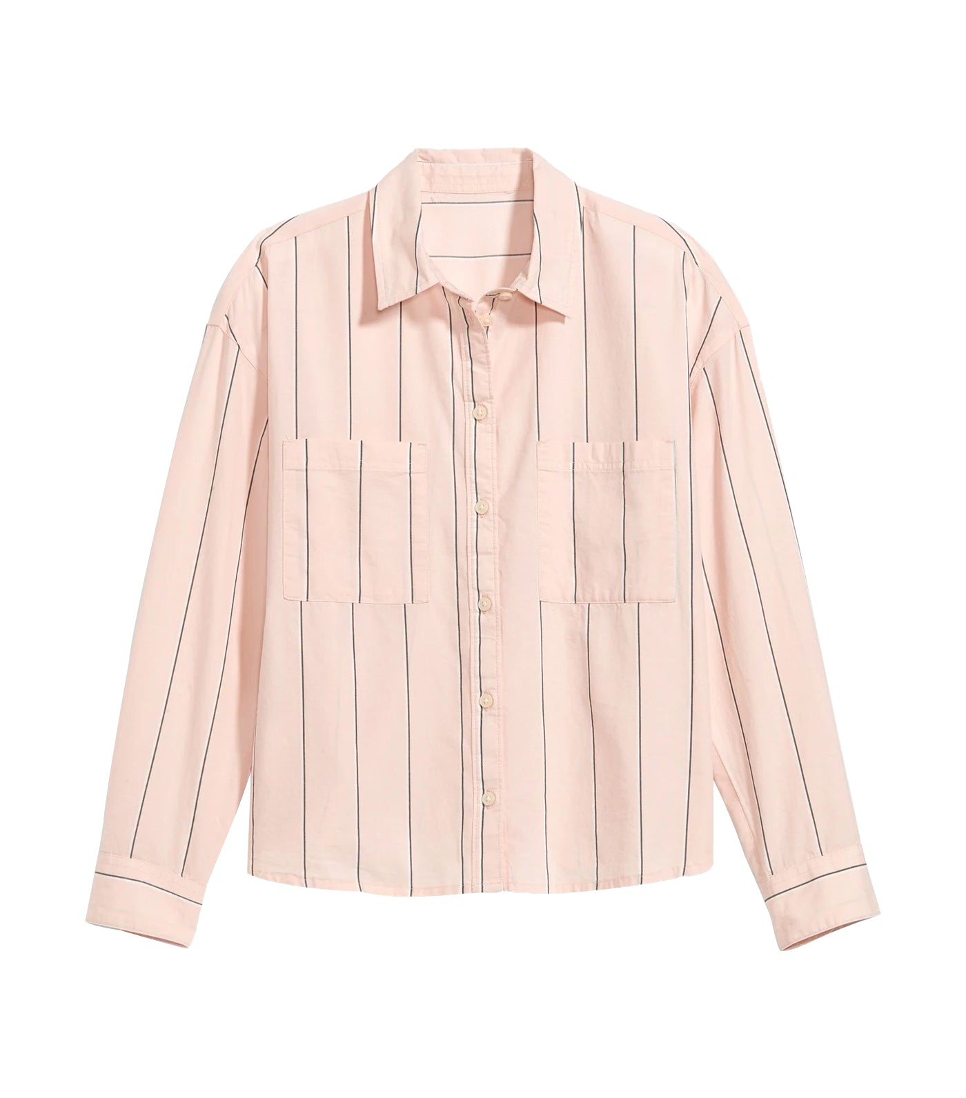 Striped Cropped Utility Boyfriend Shirt for Women Pink Stripe
