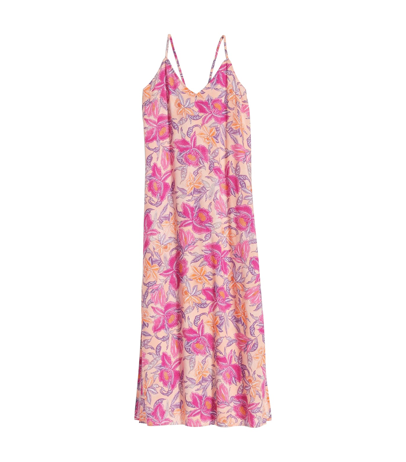 Tie-Back Maxi Slip Dress for Women Peach Floral