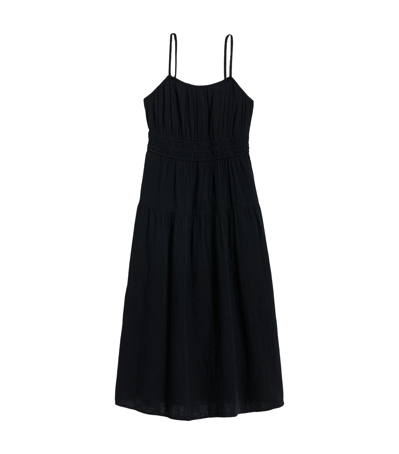 Waist-Defined Smocked Tiered Midi Cami Dress for Women Black Jack