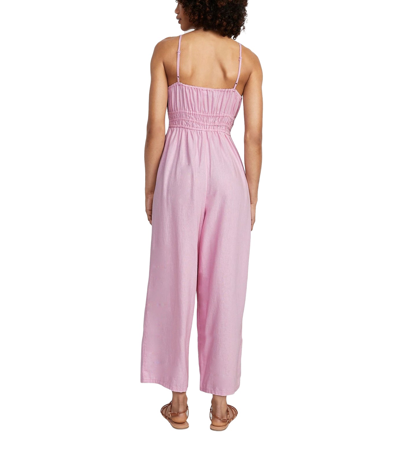 Waist-Defined Linen-Blend Cropped Smocked Cami Jumpsuit for Women Bergamot