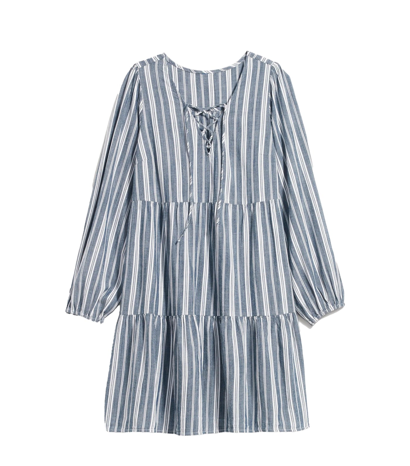 Old Navy Striped Tiered Lace-Up Mini Swing Dress for Women Blue Stripes