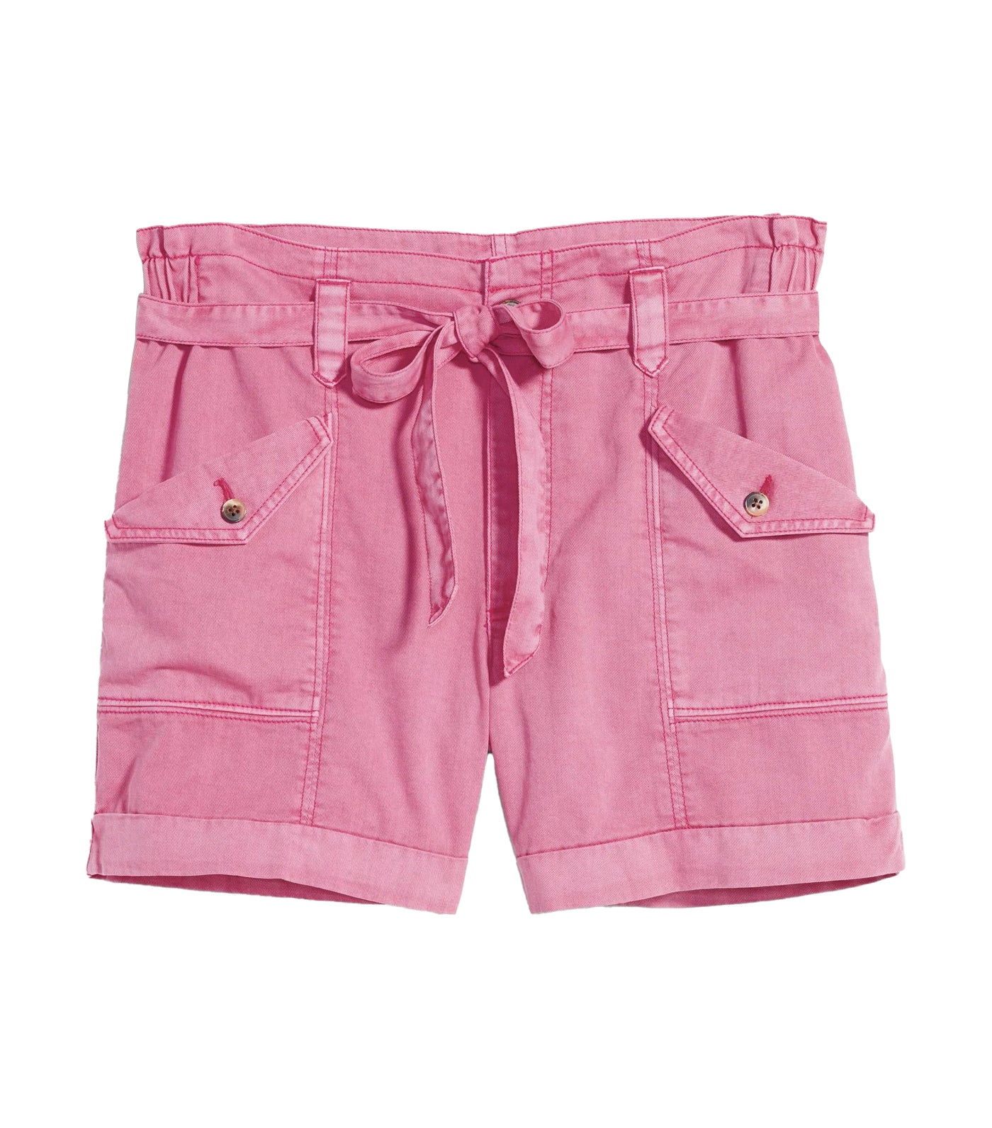 Extra High-Waisted Tie-Front Cargo Workwear Shorts for Women 4-inch Inseam Dragon Fruit