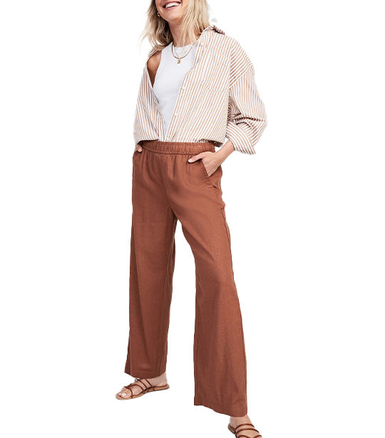 High-Waisted Linen-Blend Wide-Leg Pants for Women Maplewood