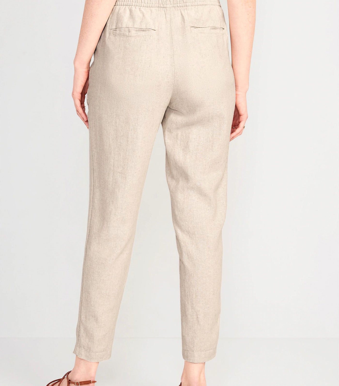 High-Waisted Cropped Linen-Blend Tapered Pants Flax Linen