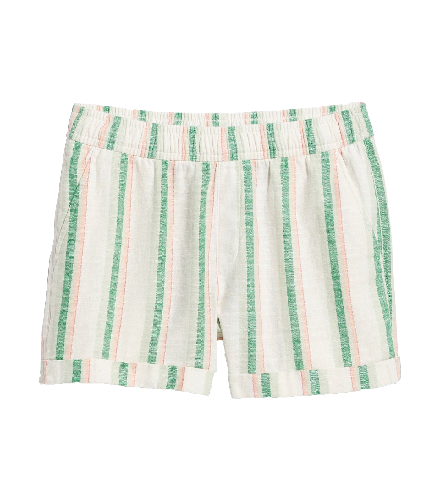 Matching High-Waisted Striped Linen-Blend Shorts for Women 3.5-Inch Inseam Green Multi Stripe