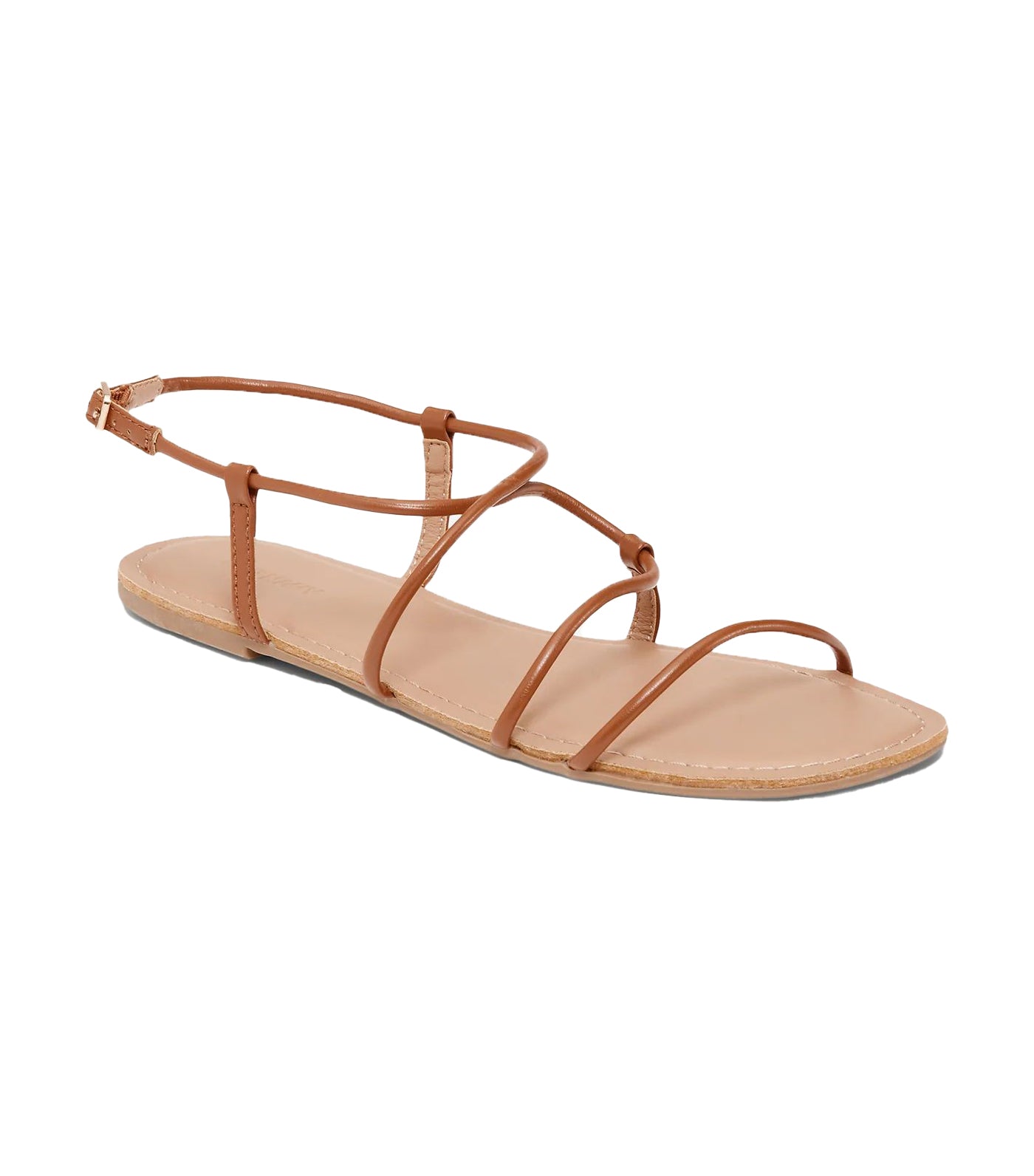 Faux Leather Asymmetric Strappy Sandals for Women Cognac