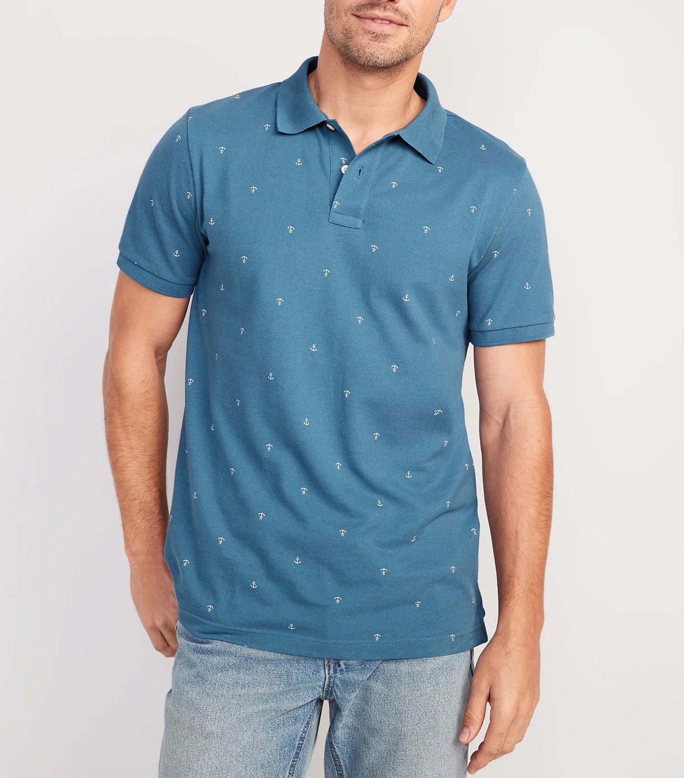 Printed Classic Fit Pique Polo for Men Anchor Blue