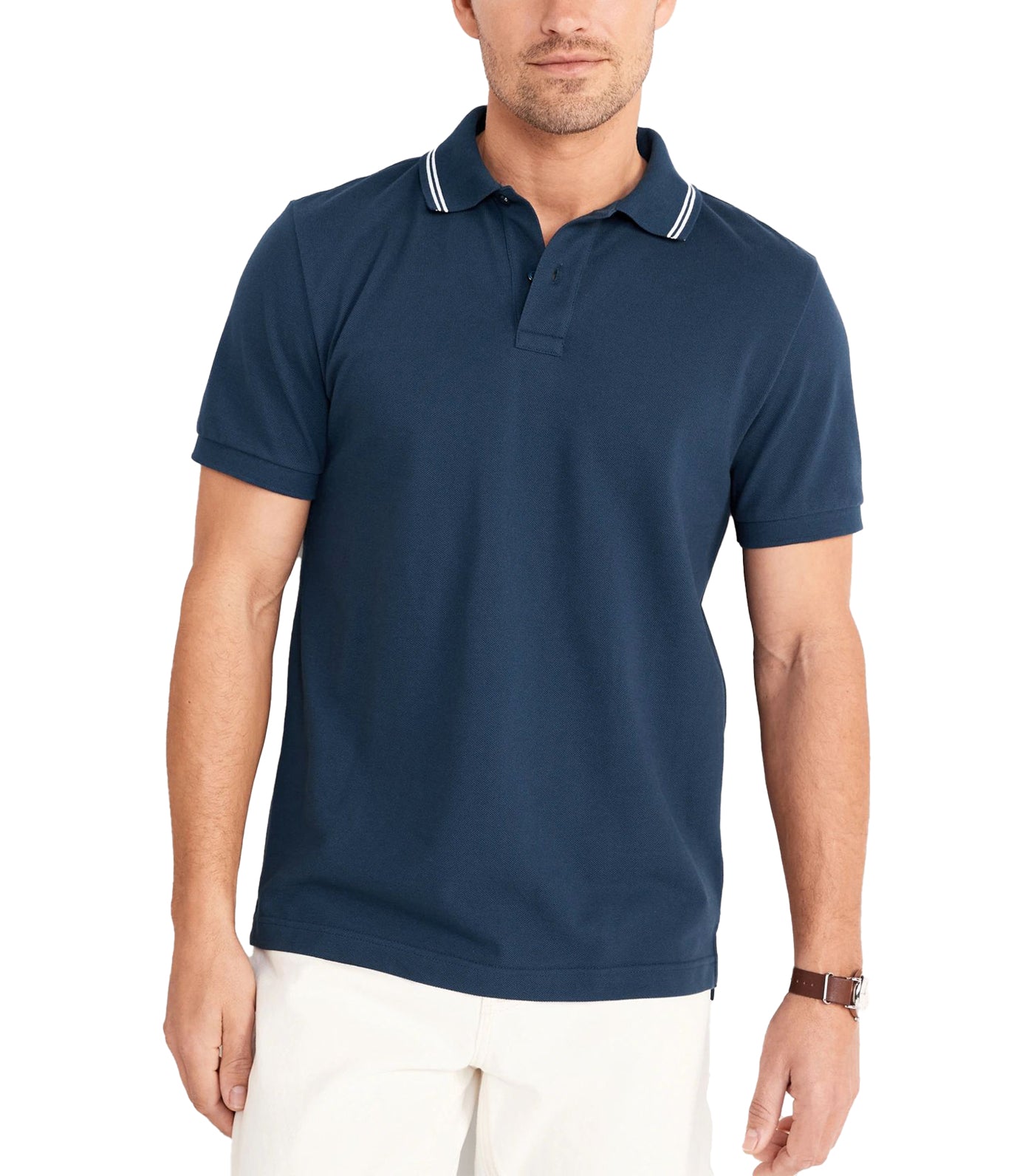 Tipped-Collar Classic Fit Pique Polo for Men Obscure Night