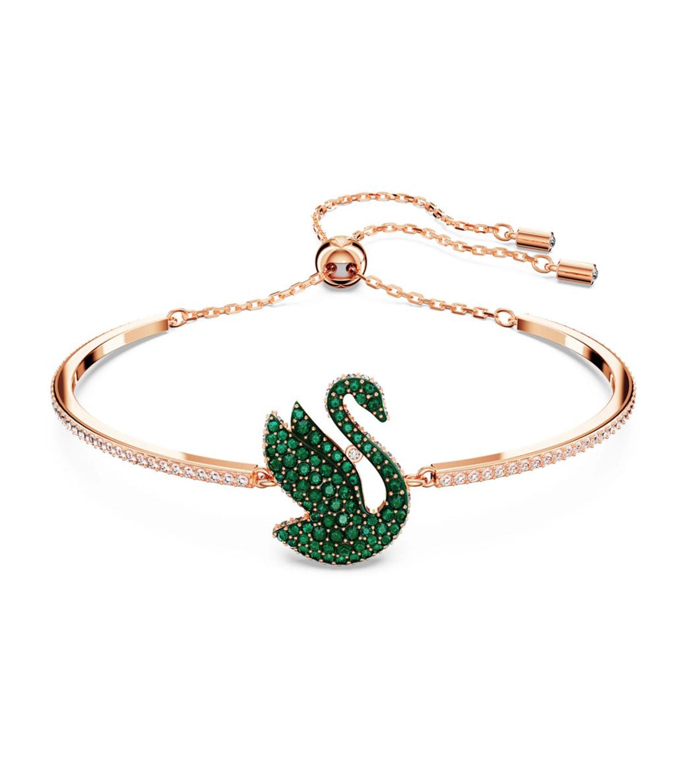Iconic Swan Bangle Green Rose Gold-tone Plated