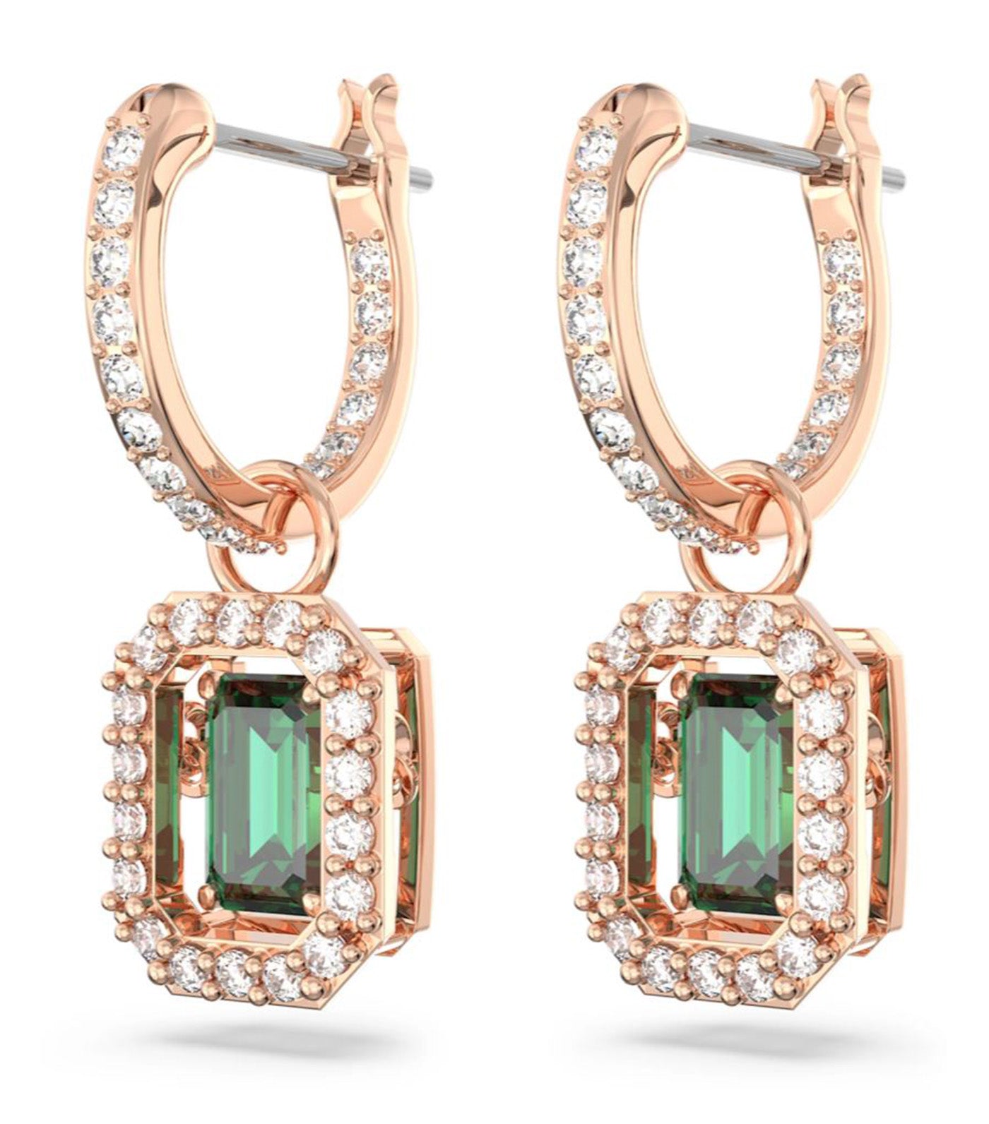 Millenia Drop Earrings Octagon Cut Green Rose Gold-Tone Plated