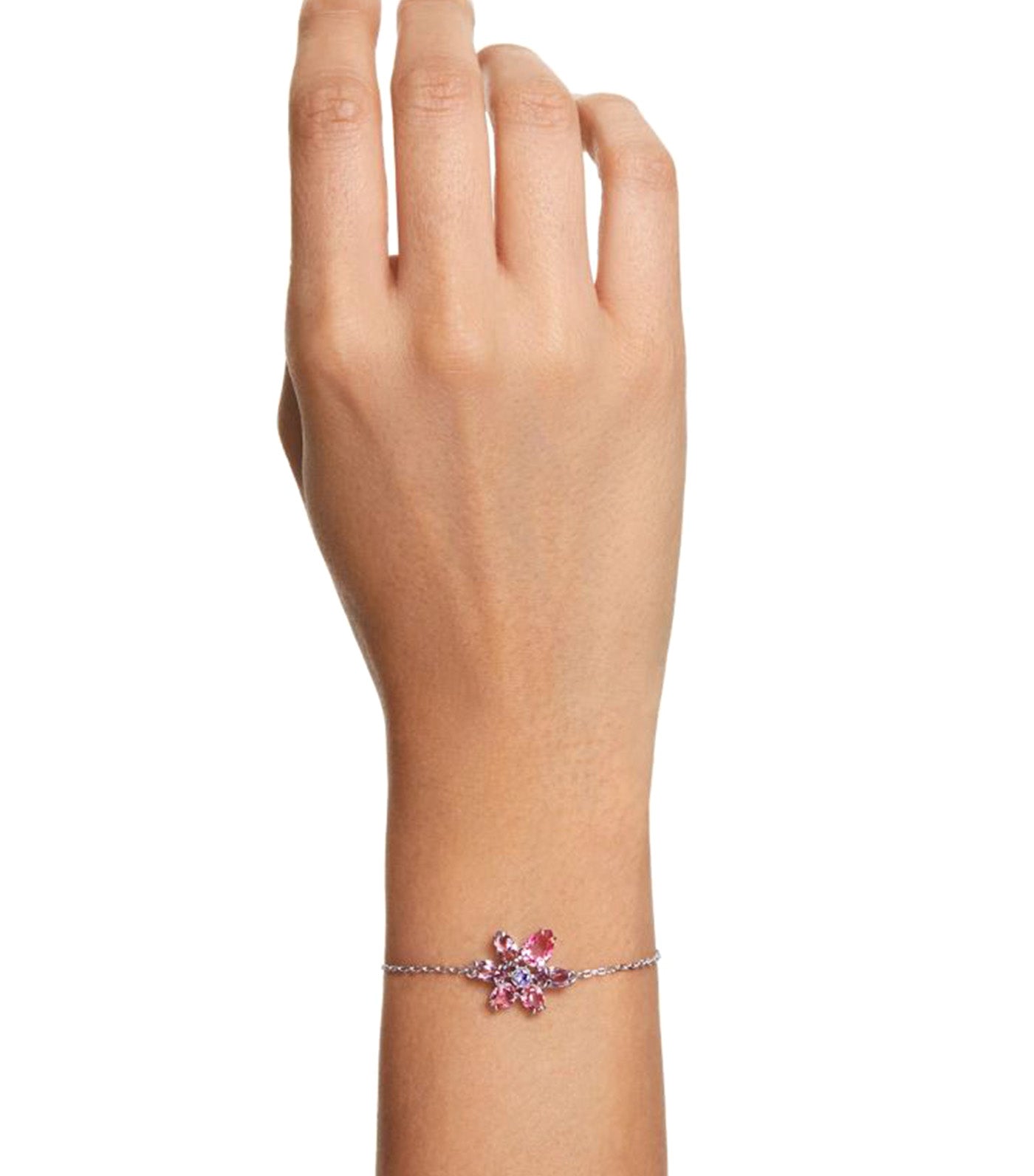 Gema Bracelet, Mixed Cuts, Flower, Pink, Rhodium-Plated Multi
