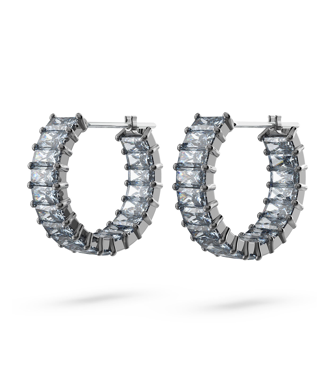 Matrix Hoop Earrings, Baguette Cut, Ruthenium-Plated Gray