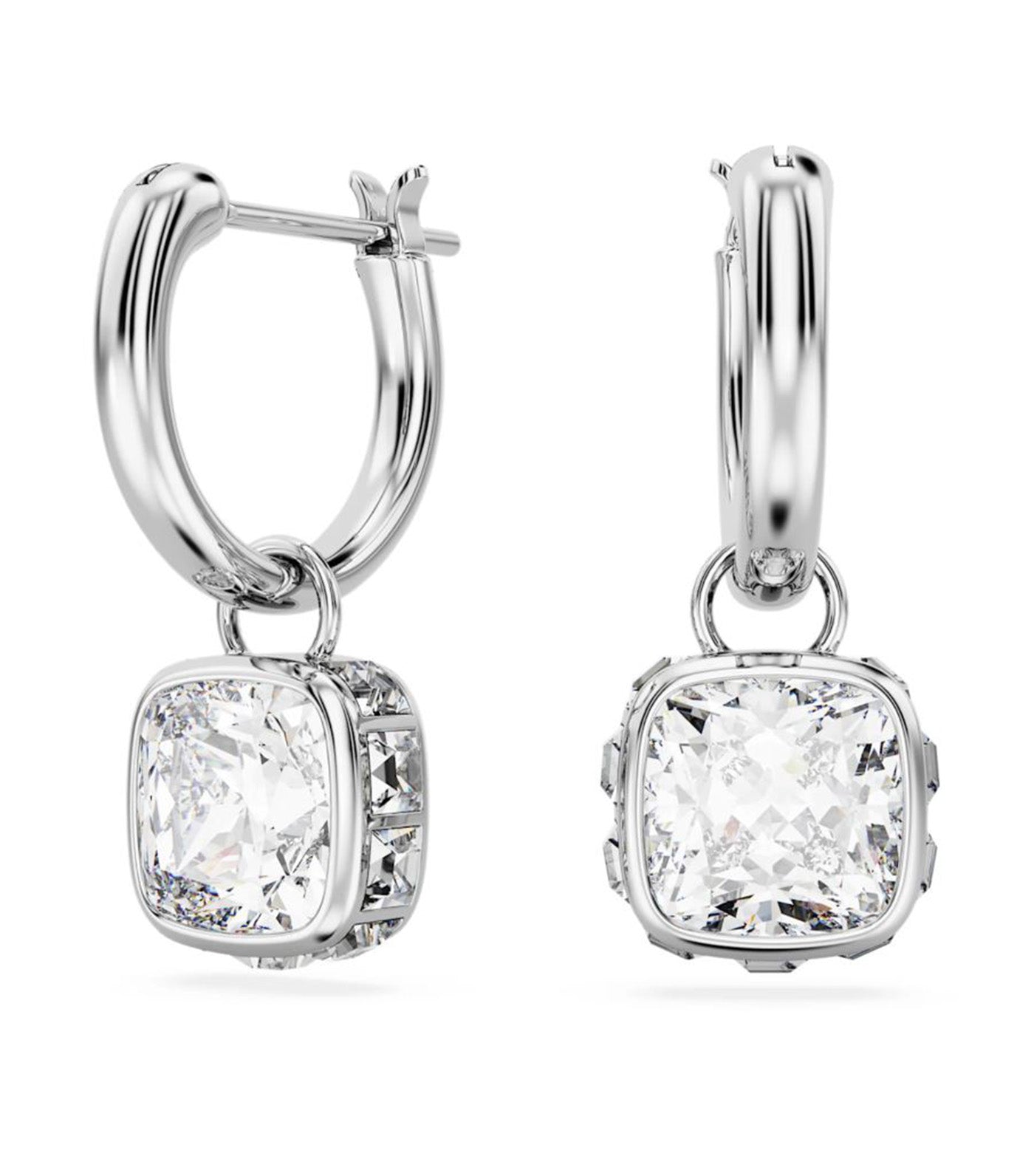 Swarovski Stilla Drop Earrings Square Cut White Rhodium Plated