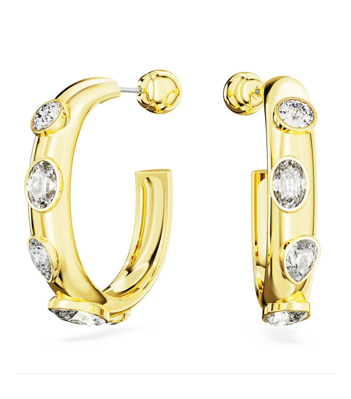 Swarovski Dextera Hoop Earrings, Mixed Cuts, White, Gold-Tone Plated Gold