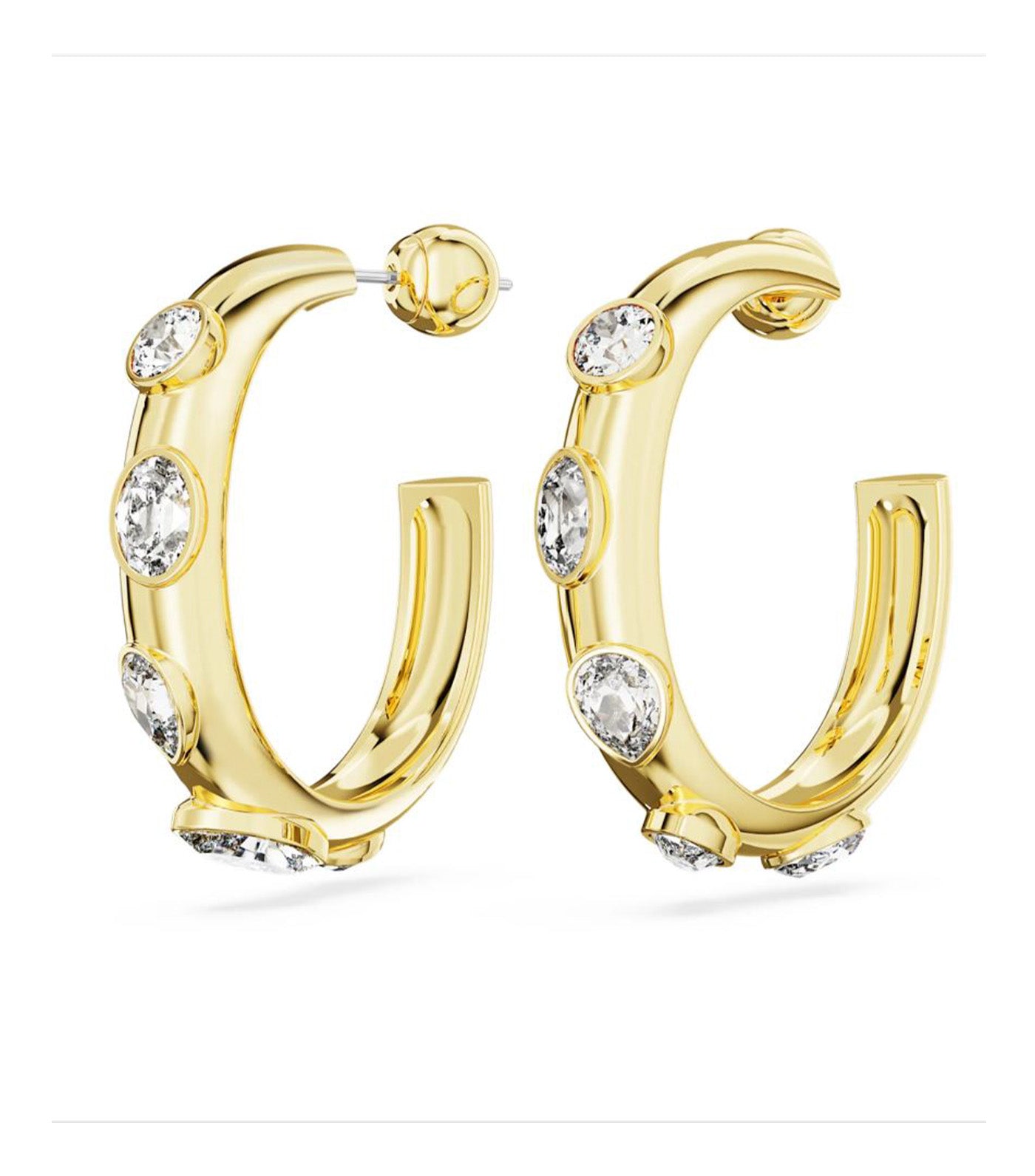 Dextera Hoop Earrings, Mixed Cuts, White, Gold-Tone Plated Gold