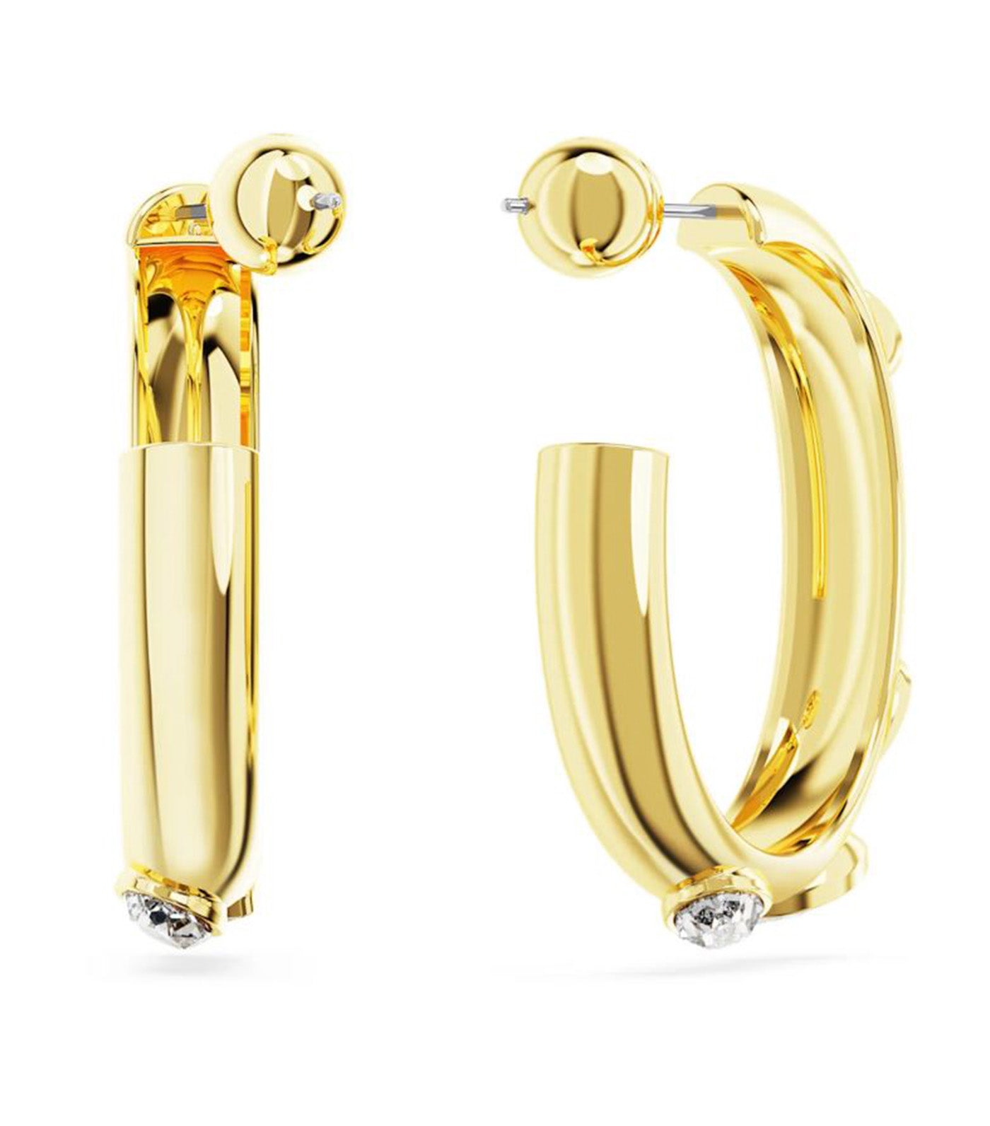 Dextera Hoop Earrings, Mixed Cuts, White, Gold-Tone Plated Gold