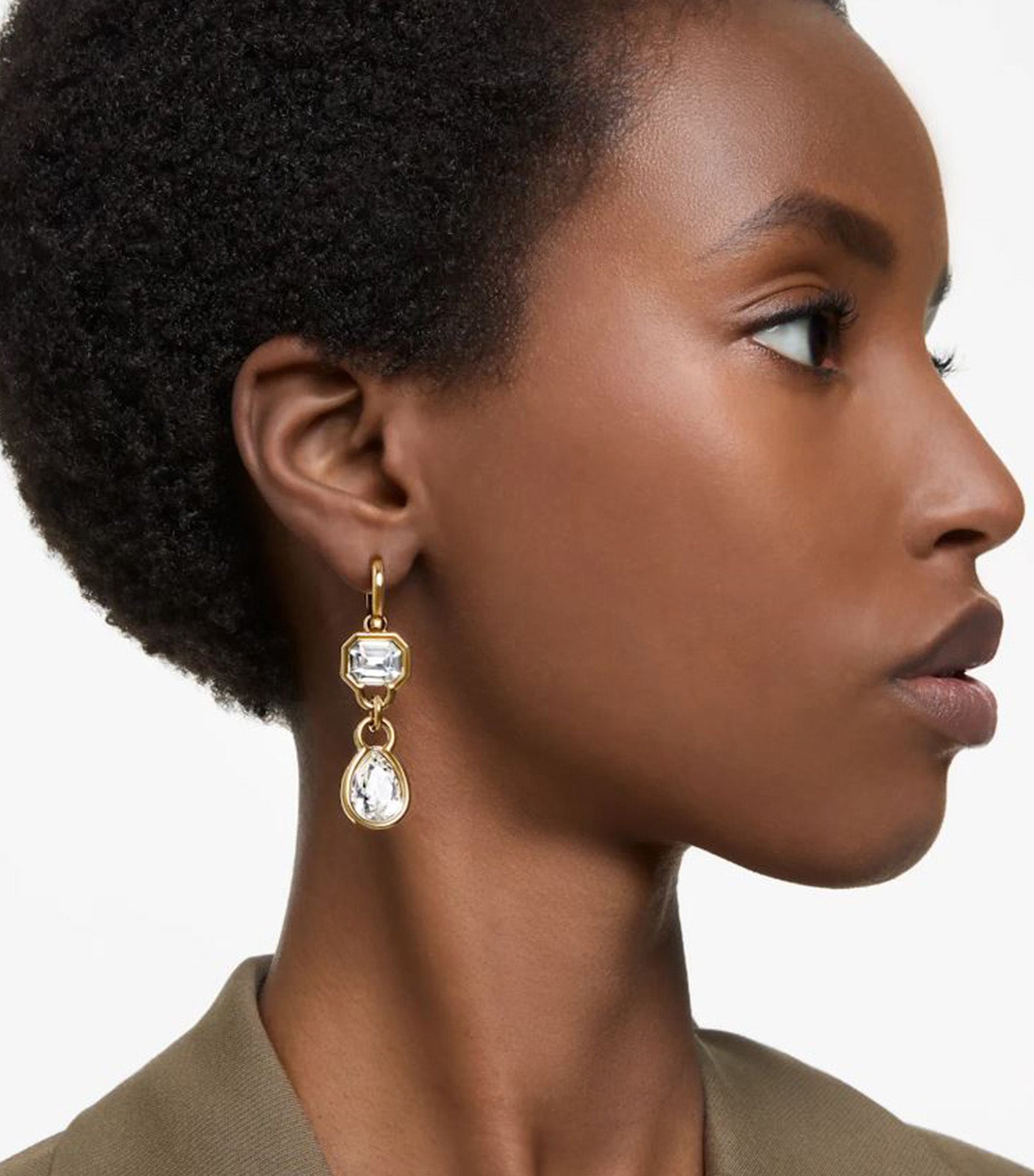 Dextera Drop Earrings Mixed Cuts White Gold-Tone Plated
