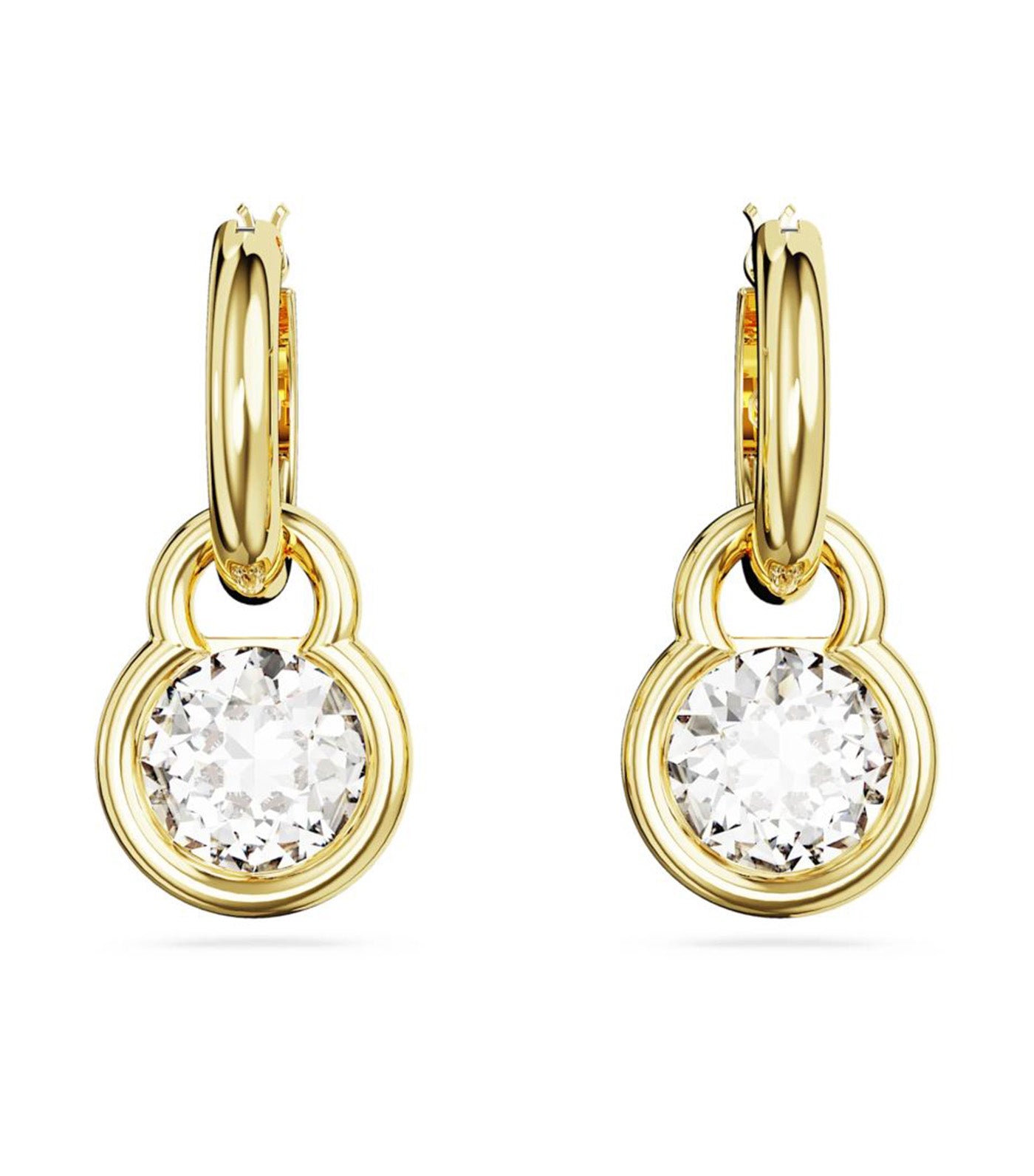 Dextera Drop Earrings, Round Cut, White, Gold-Tone Plated Gold