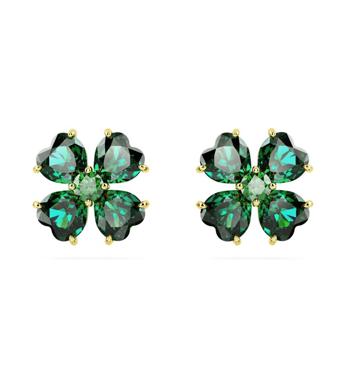 Idyllia Stud Earrings Clover, Green, Gold-Tone Plated Green