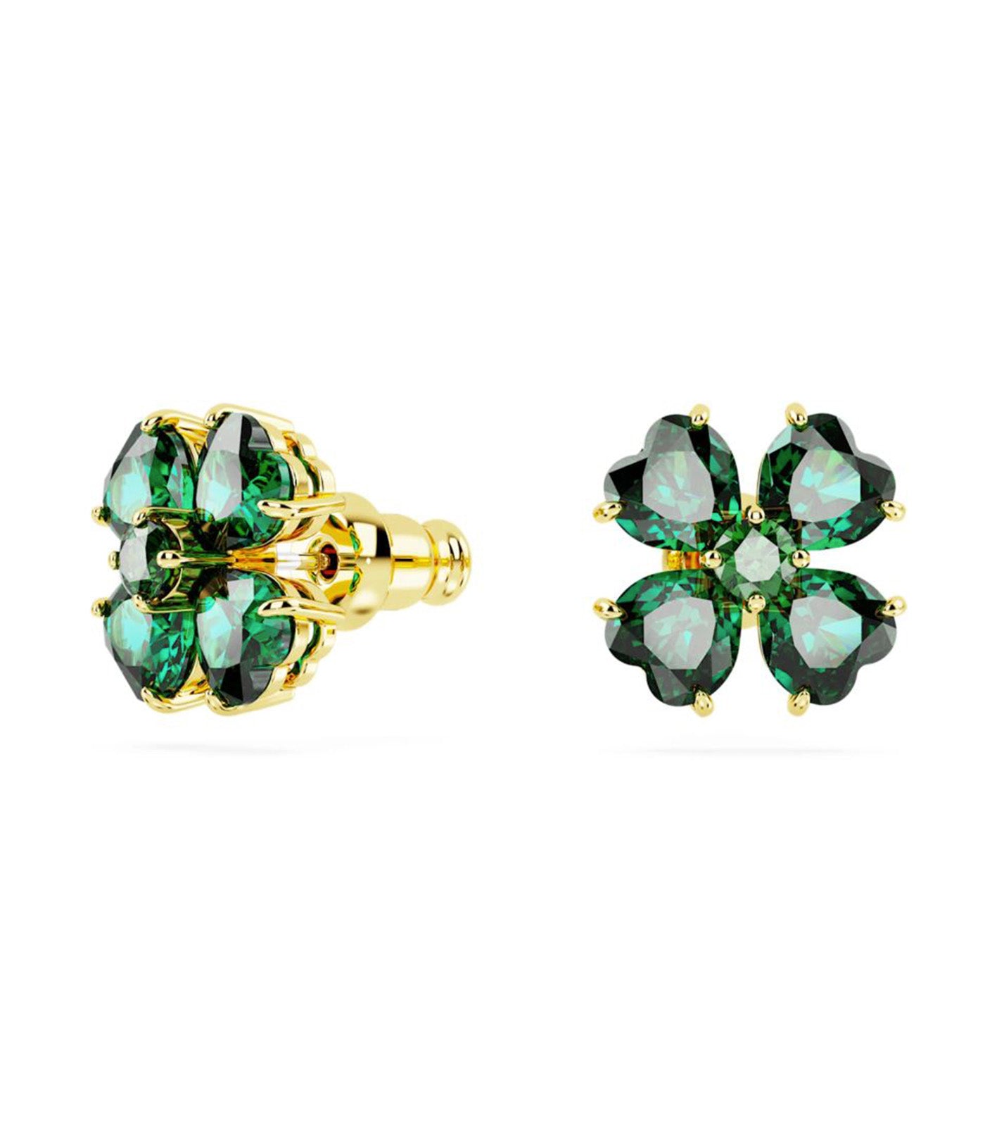 Idyllia Stud Earrings Clover, Green, Gold-Tone Plated Green