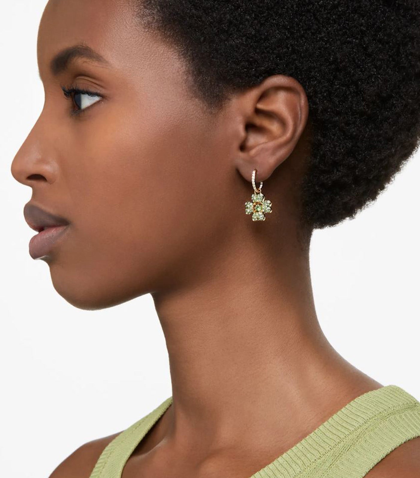Idyllia Drop Earrings Clover Green Gold-Tone Plated