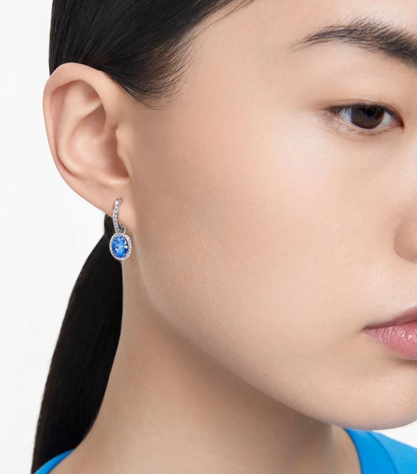 Constella Drop Earrings Oval Cut Blue Rhodium Plated