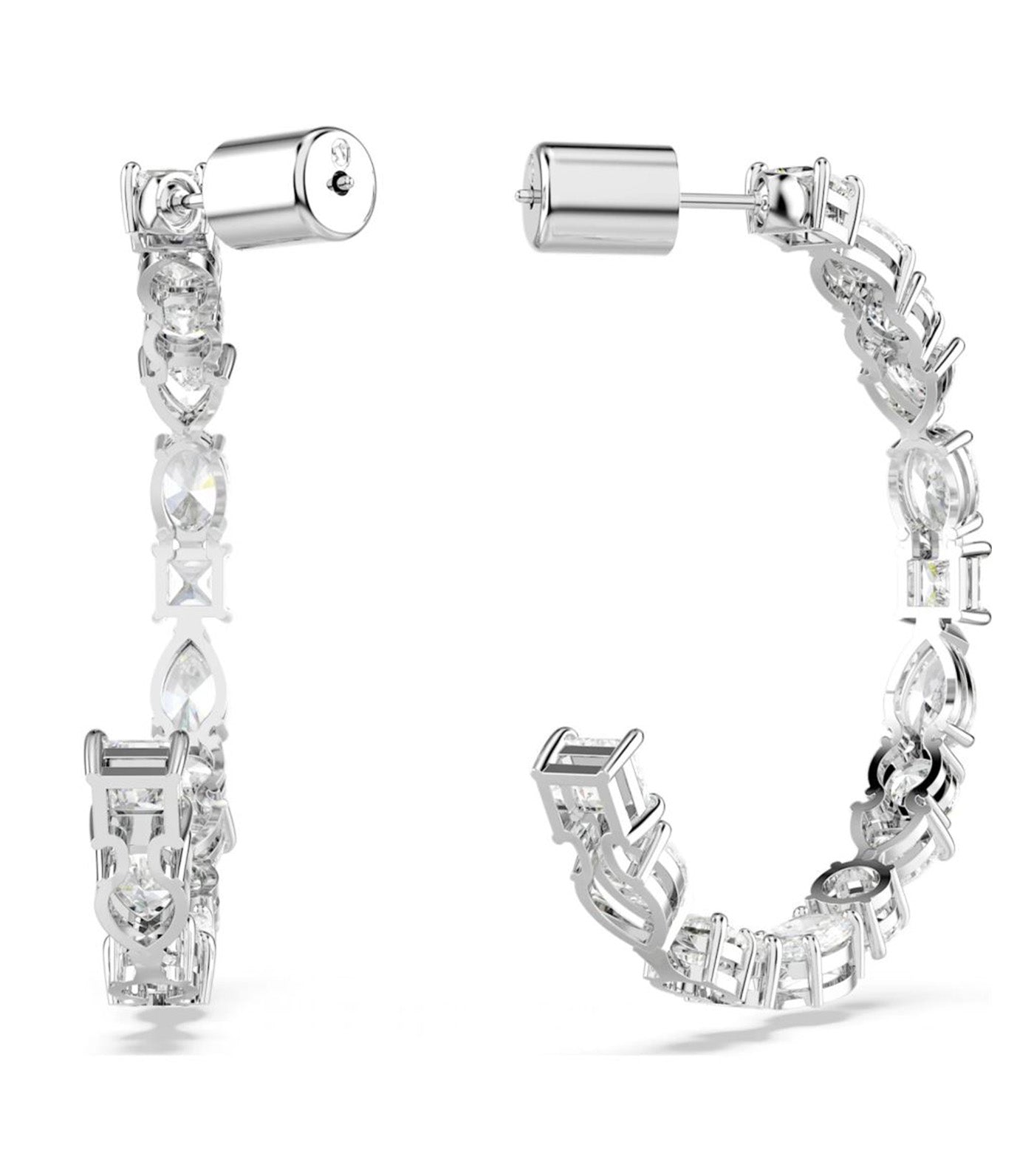 Mesmera Hoop Earrings, Mixed Cuts, White, Rhodium-Plated Silver