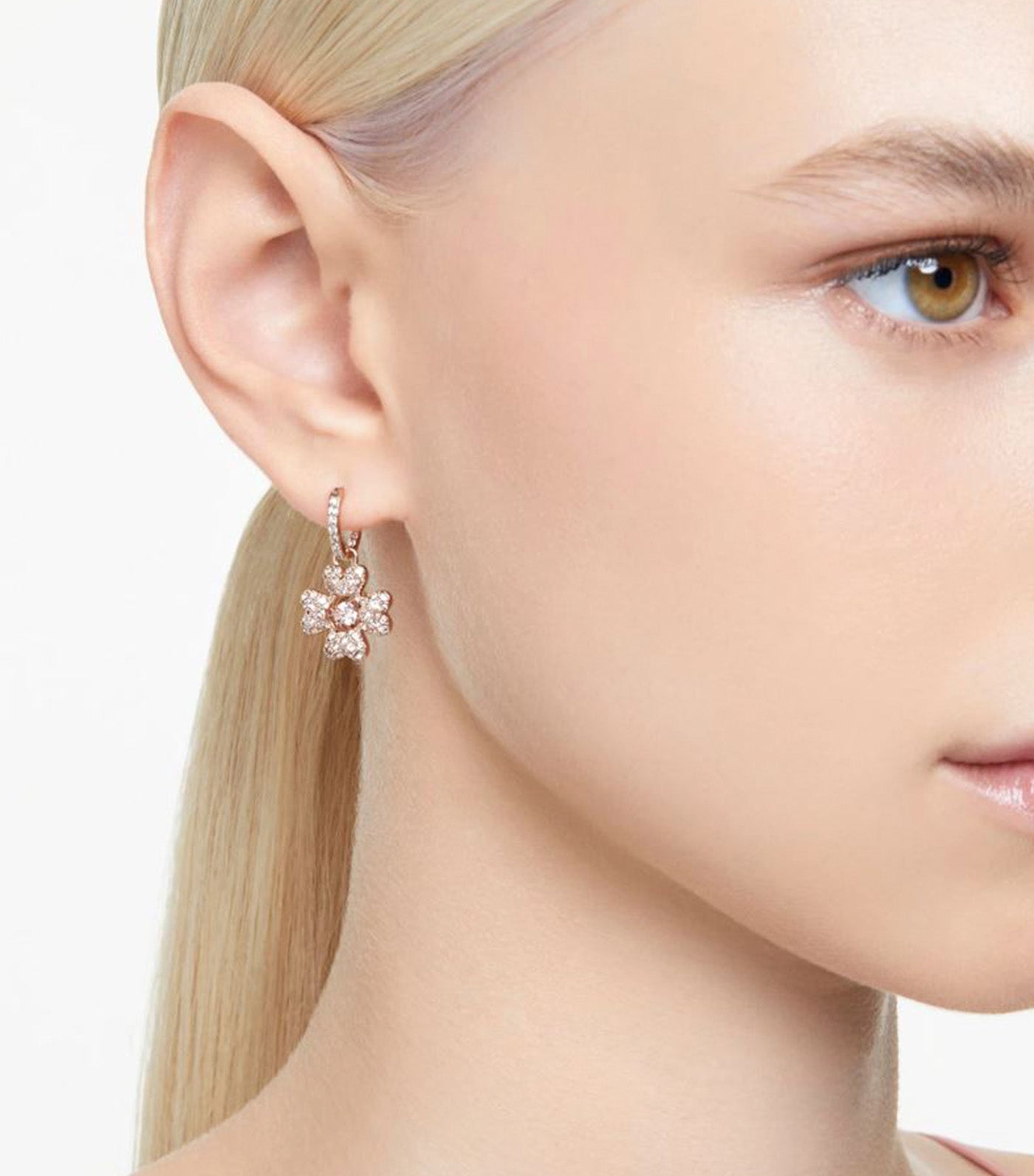 Idyllia Drop Earrings Clover White Rose Gold-Tone Plated