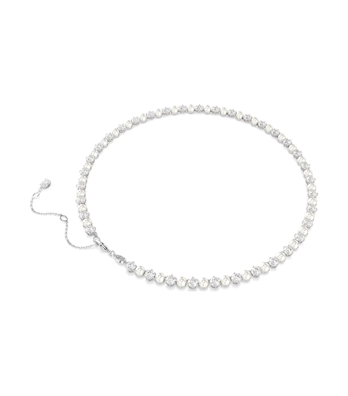 Matrix Tennis Necklace Crystal Pearl, Round Cut, Rhodium-Plated White