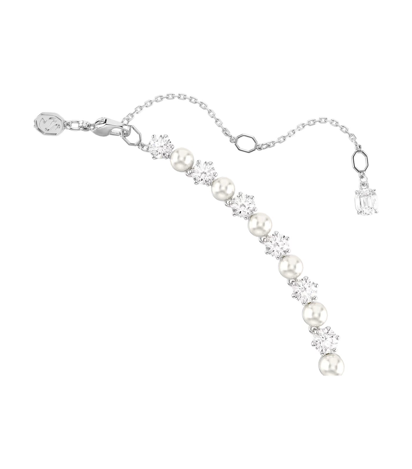 Matrix Tennis Necklace Crystal Pearl, Round Cut, Rhodium-Plated White