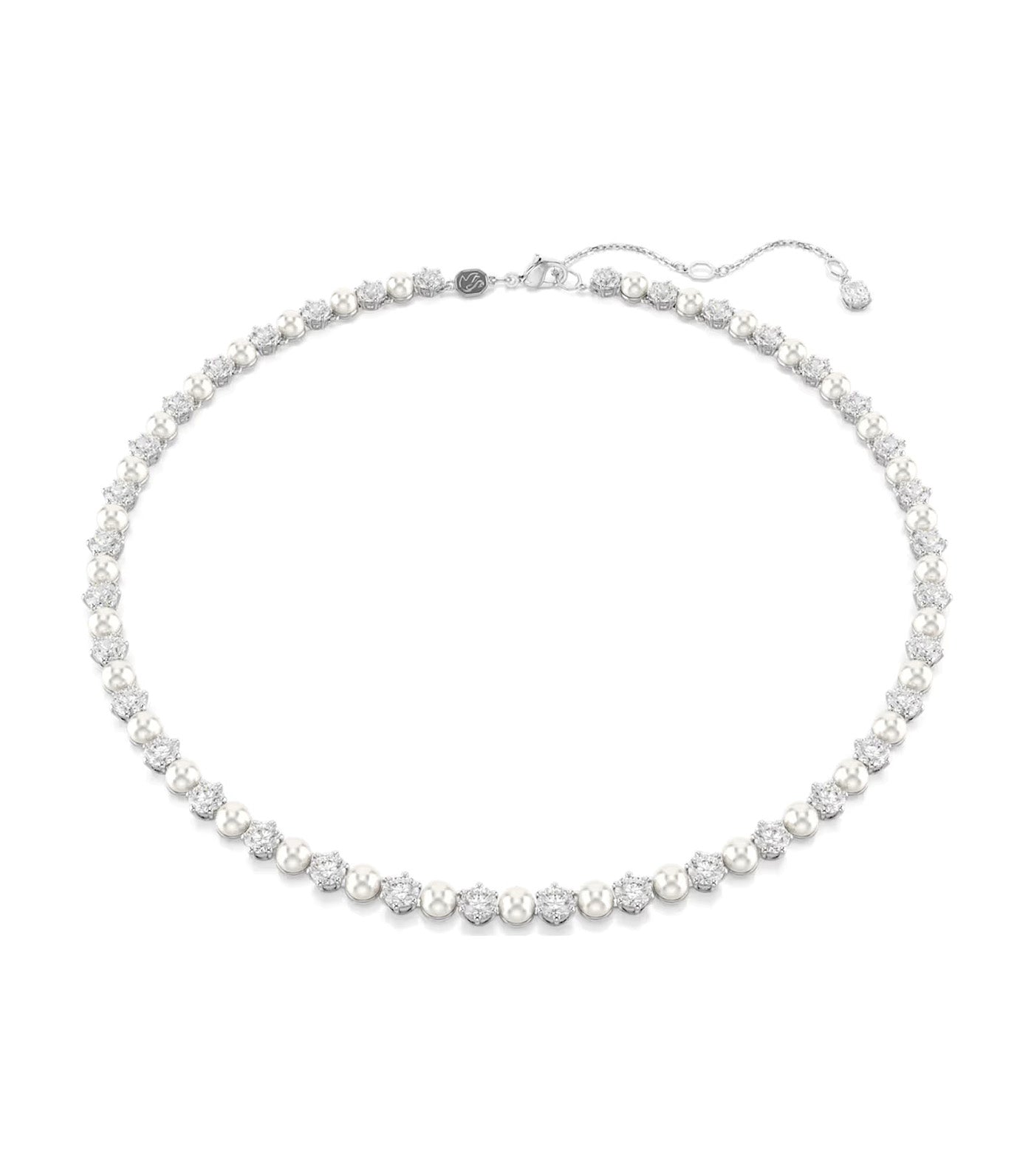 Matrix Tennis Necklace Crystal Pearl, Round Cut, Rhodium-Plated White