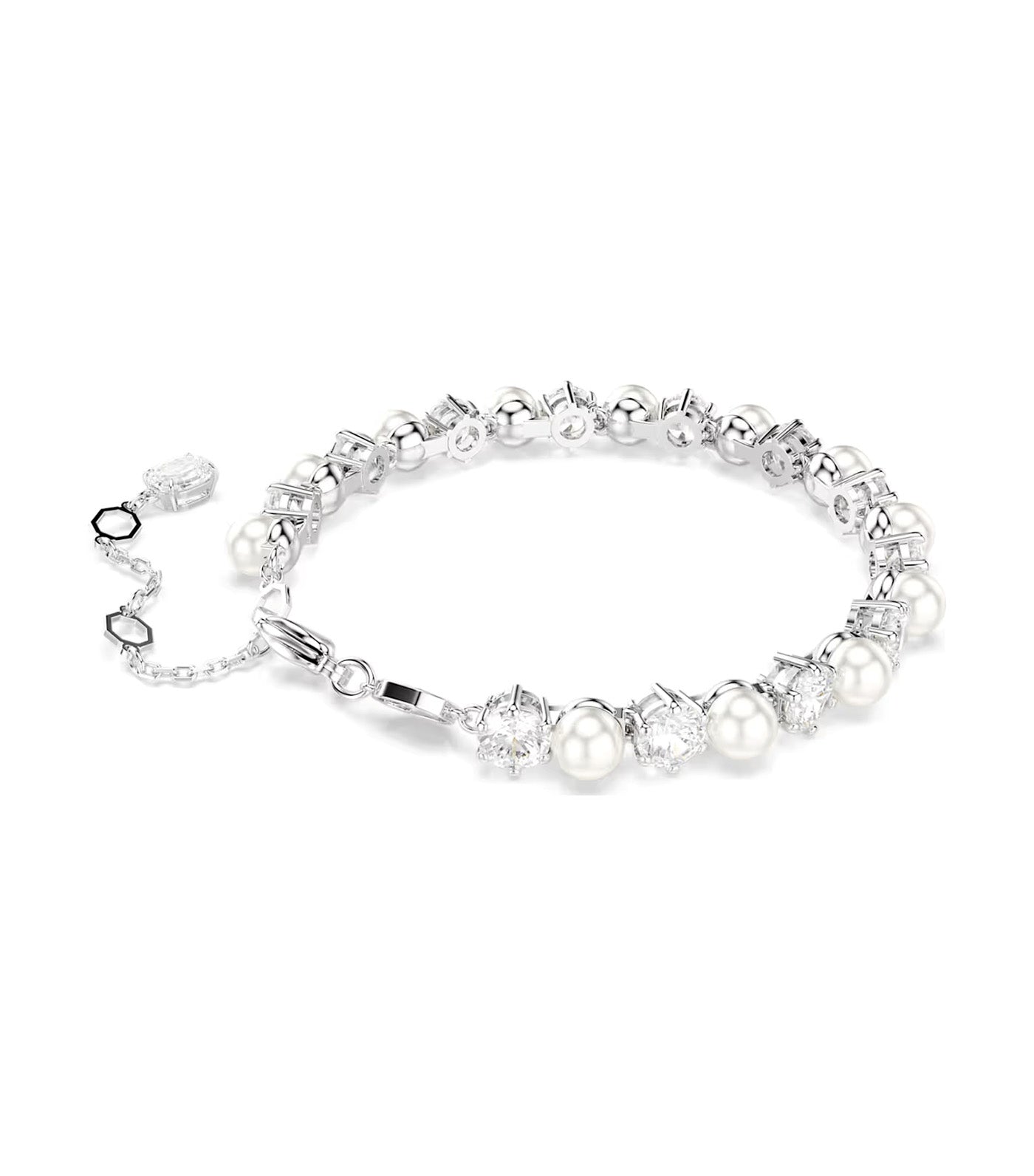 Matrix Tennis Bracelet Crystal Pearl, Round Cut, Rhodium-Plated White