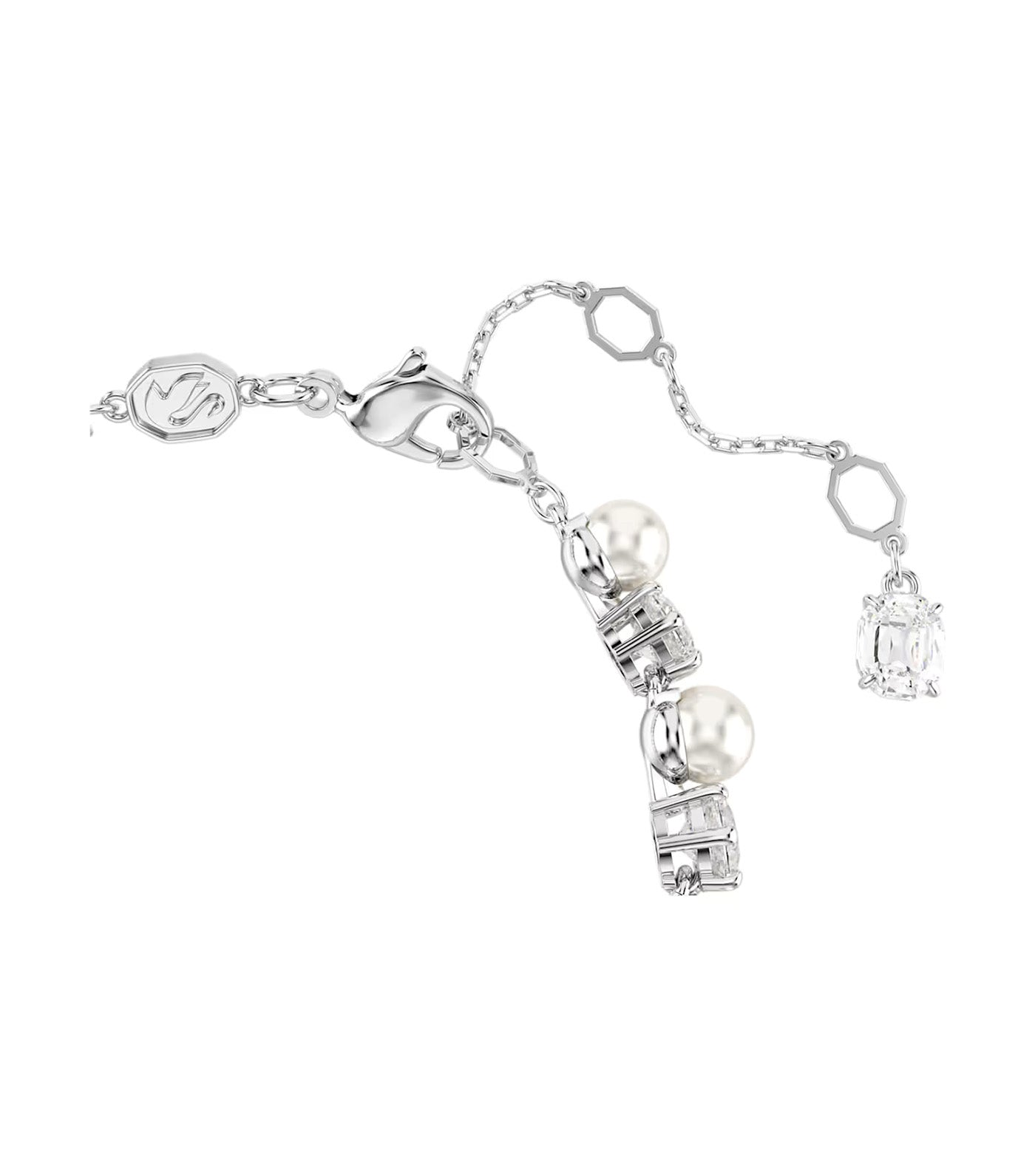 Matrix Tennis Bracelet Crystal Pearl, Round Cut, Rhodium-Plated White