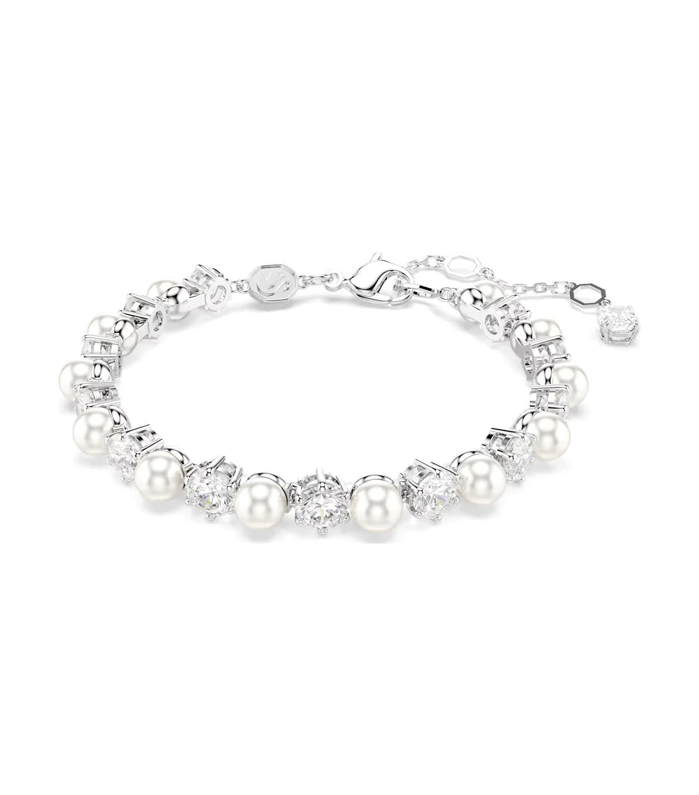 Matrix Tennis Bracelet Crystal Pearl, Round Cut, Rhodium-Plated White