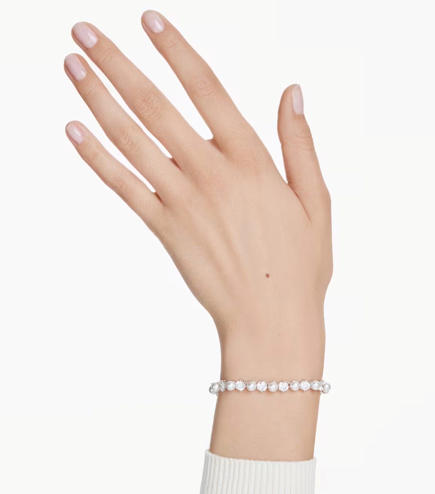 Matrix Tennis Bracelet Crystal Pearl, Round Cut, Rhodium-Plated White