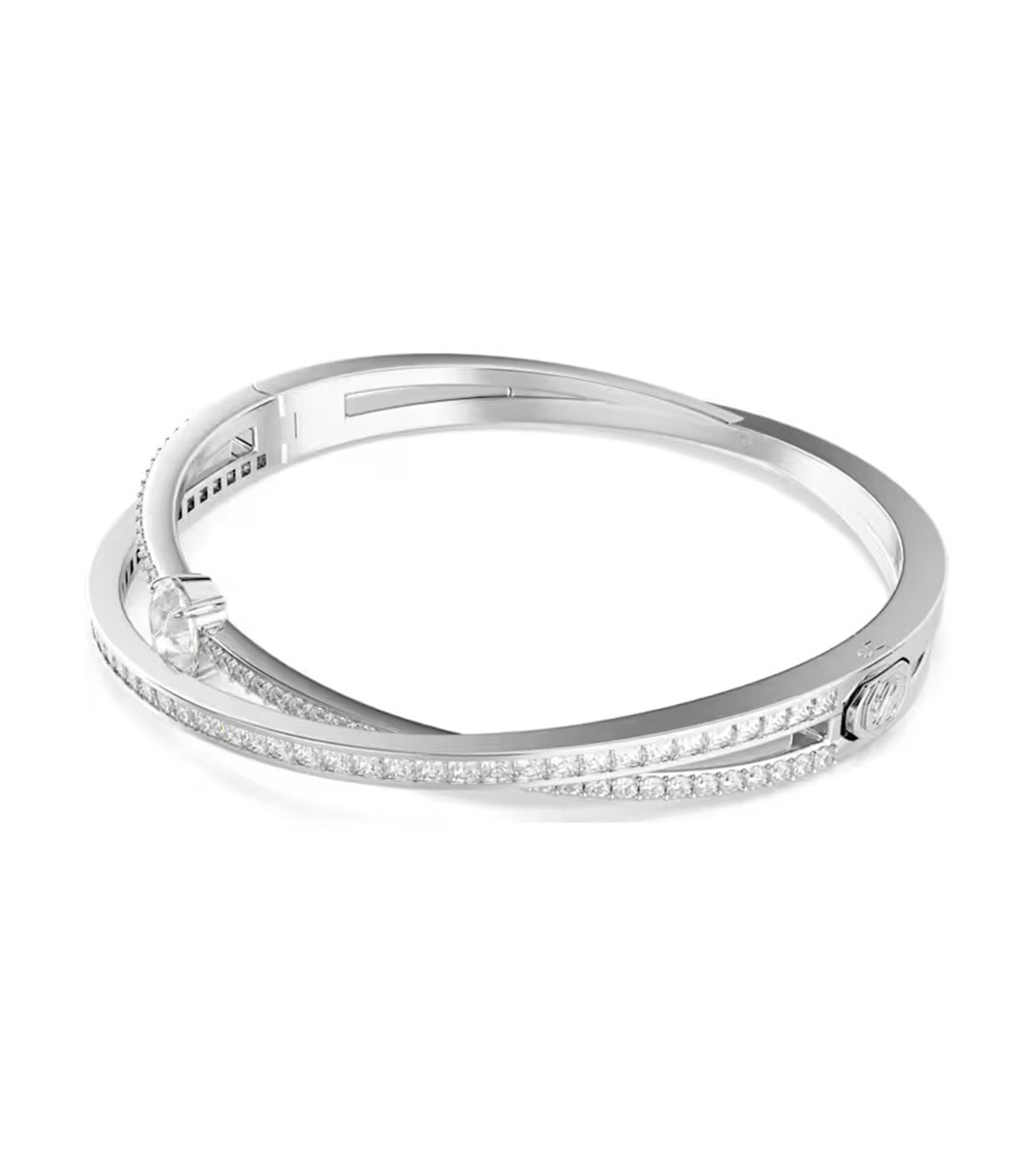 Hyperbola Bangle Mixed Cuts, White, Rhodium Plated