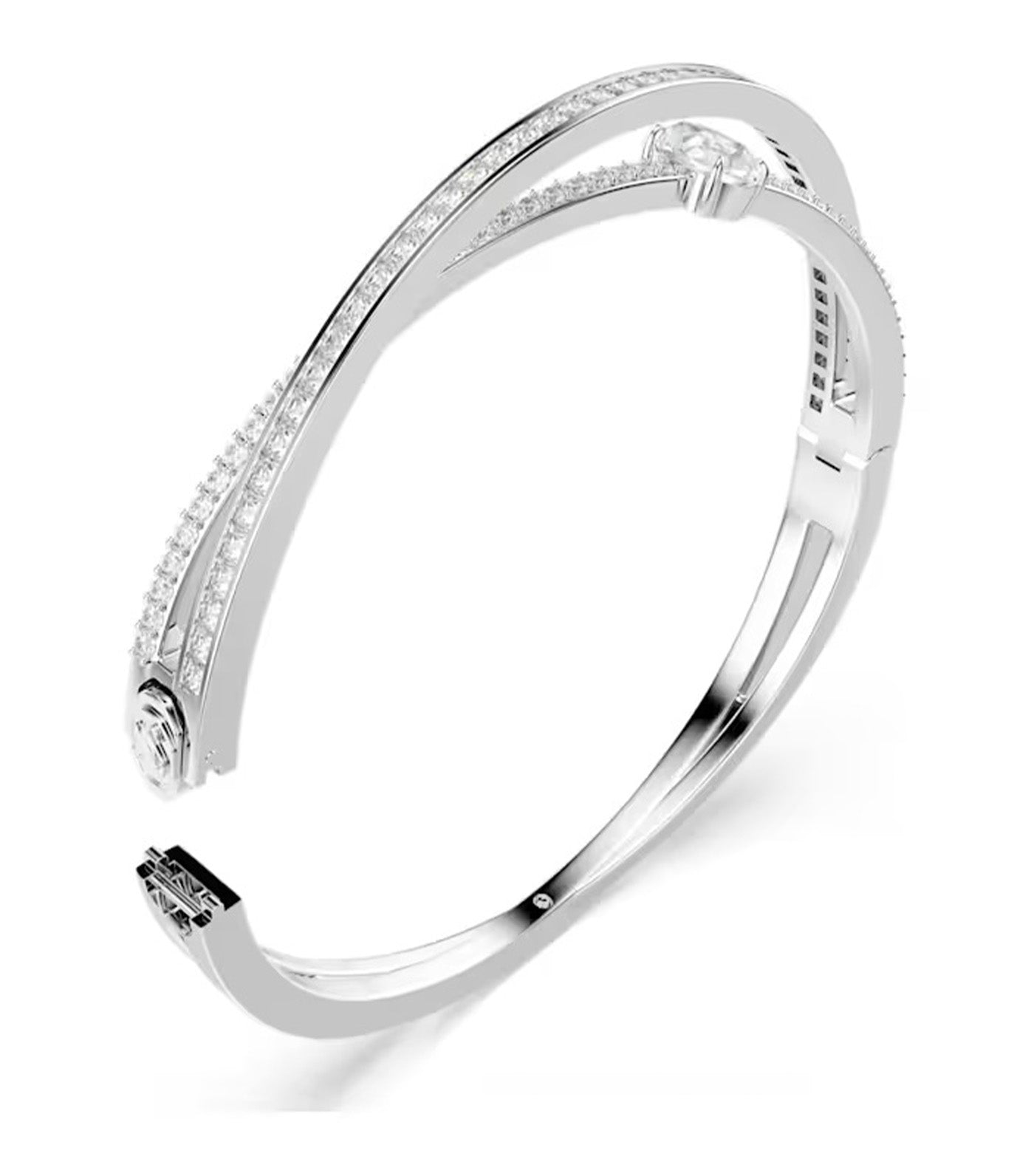 Hyperbola Bangle Mixed Cuts, White, Rhodium Plated